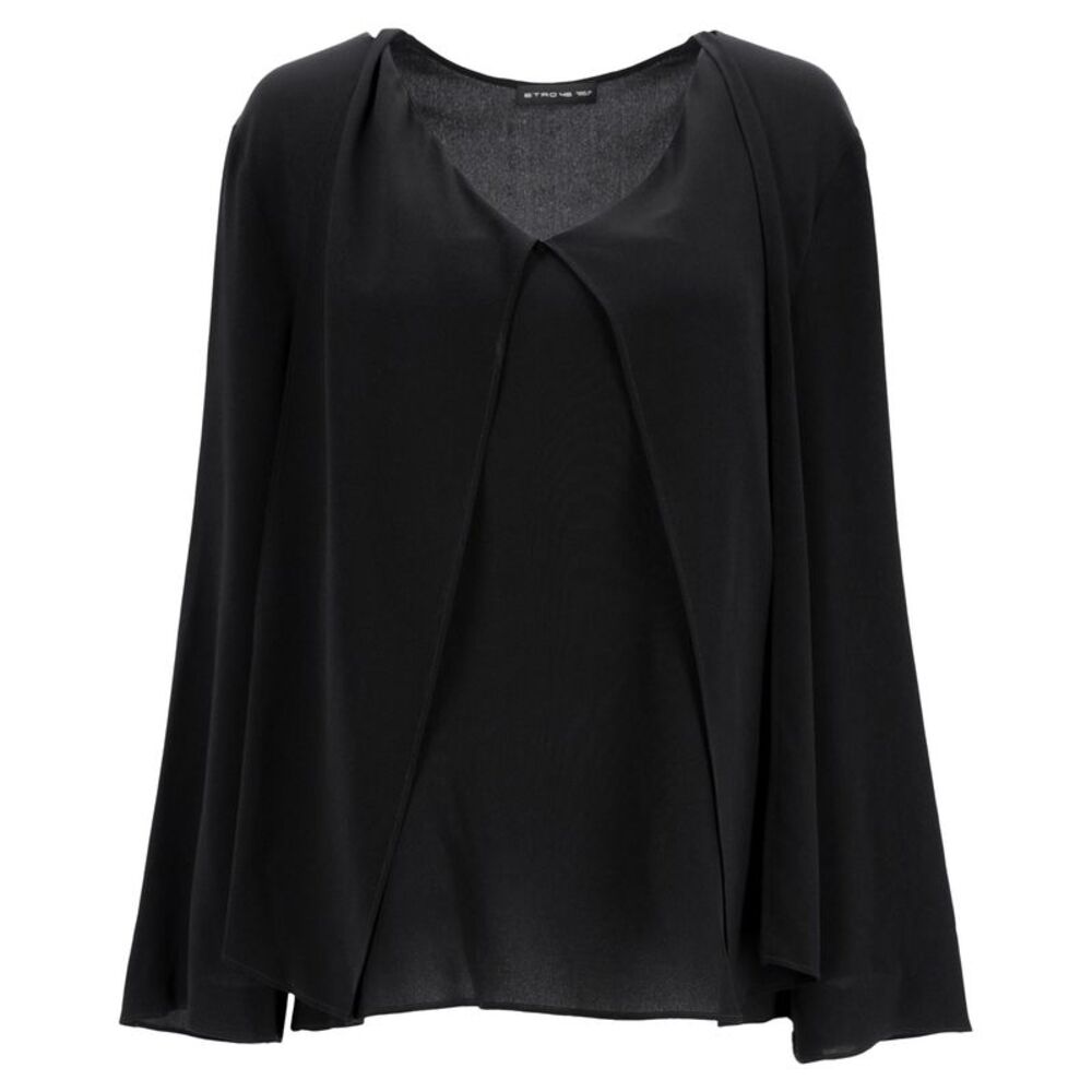 Etro V-Neck Long Sleeve Blouse in Black Viscose
